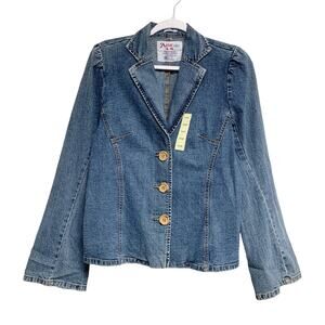 Azur Womens Size L Blue Stretch Button Up Denim Jacket